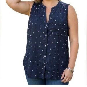 Sleeveless Eddie Bauer Women's Blue Stars Button Down Shirt